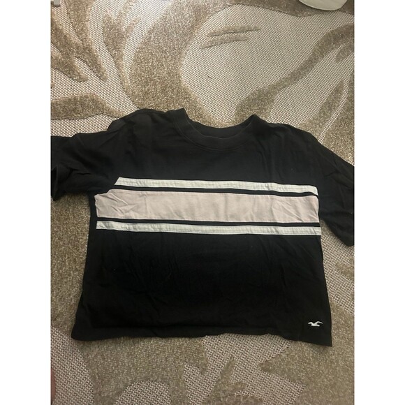 Black and Pink Striped Hollister Cropped Boyfriend Tee - Picture 1 of 3